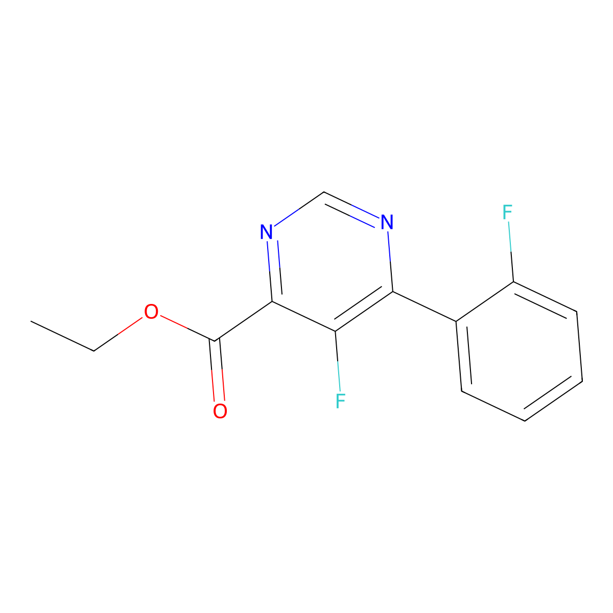 Ethyl 5-fluoro-6-(2-fluorophenyl)pyrimidine-4-carboxylate molecular structure, CAS 2445452-48-0