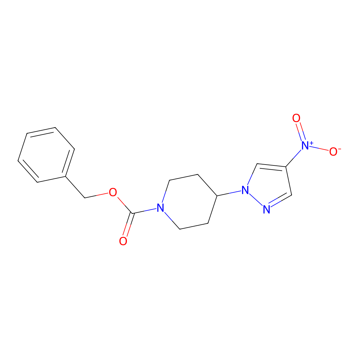 benzyl 4-(4-nitro-1H-pyrazol-1-yl)piperidine-1-carboxylate molecular structure, CAS 2445503-86-4