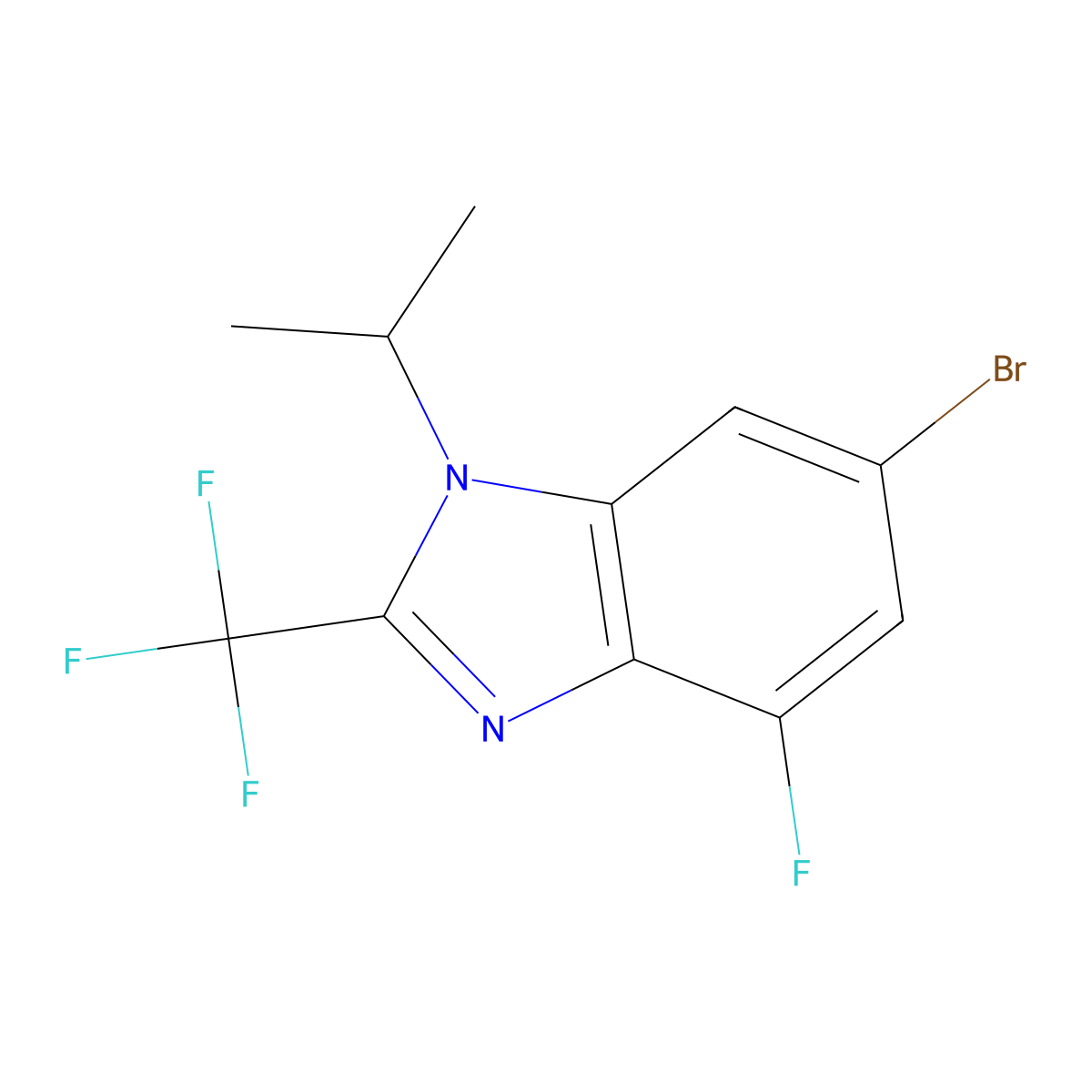 6-Bromo-4-fluoro-1-(1-methylethyl)-2-(trifluoromethyl)-1H-benzimidazole molecular structure, CAS 2445579-20-2