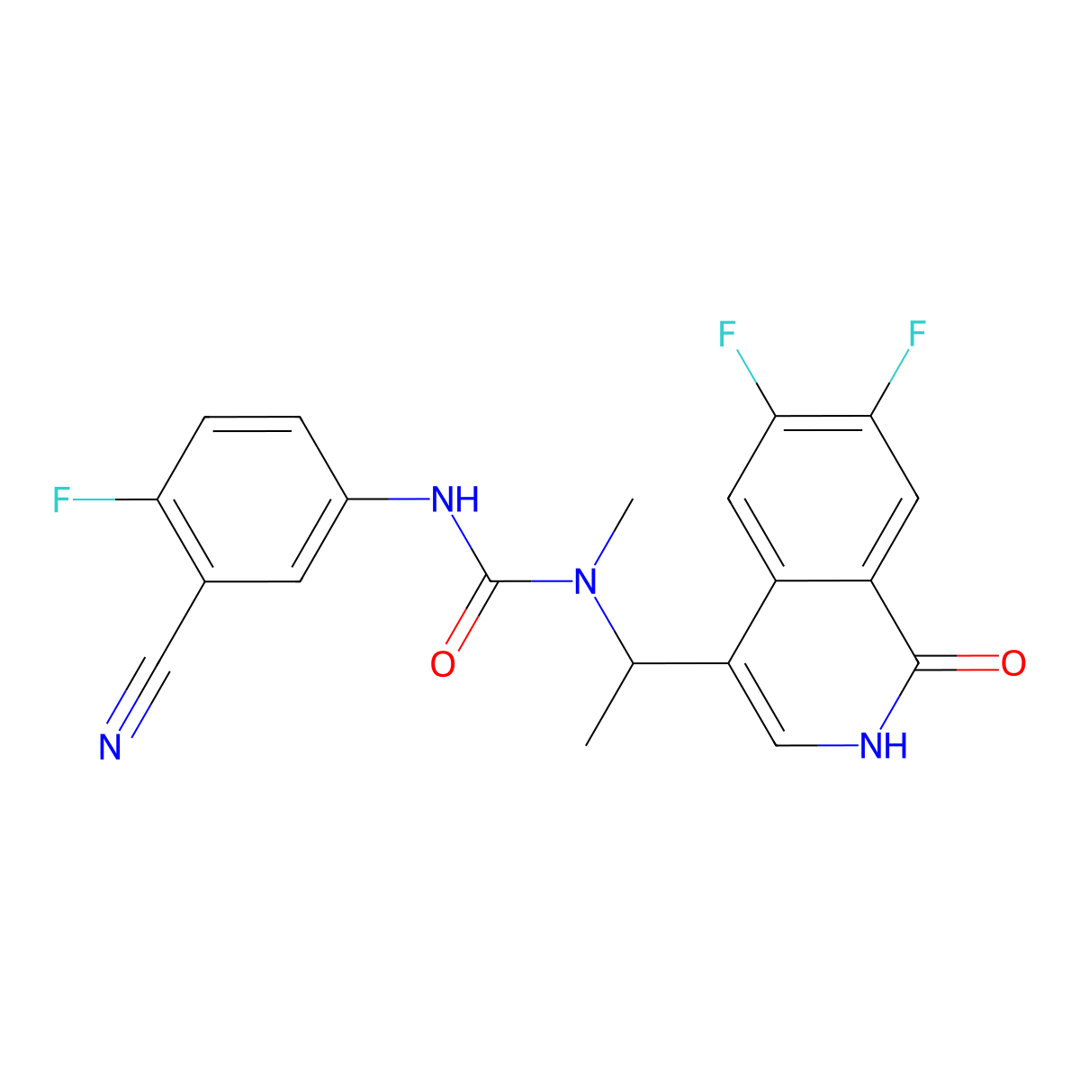 (R)-3-(3-Cyano-4-fluorophenyl)-1-(1-(6,7-difluoro-1-oxo-1,2-dihydroisoquinolin-4-YL)ethyl)-1-methylurea molecular structure, CAS 2445597-31-7