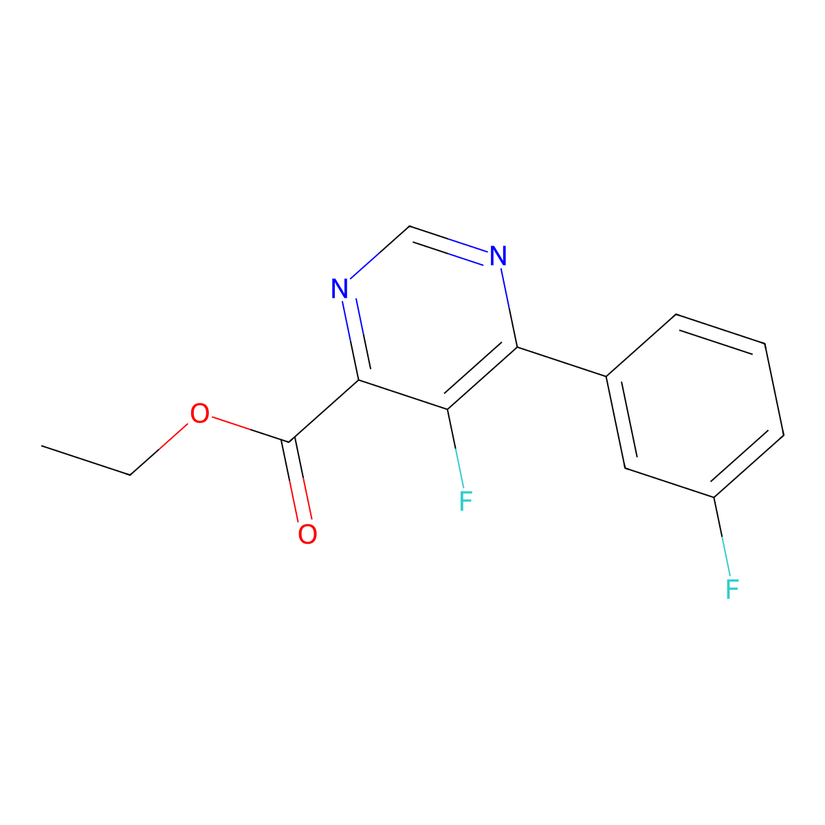 Ethyl 5-fluoro-6-(3-fluorophenyl)pyrimidine-4-carboxylate molecular structure, CAS 2445731-21-3