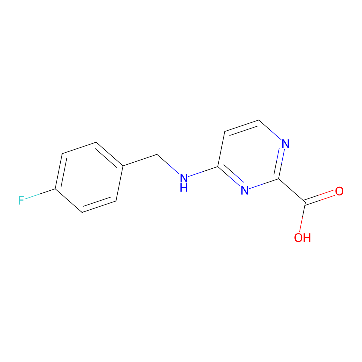 4-{[(4-Fluorophenyl)methyl]amino}pyrimidine-2-carboxylic acid molecular structure, CAS 2445731-71-3
