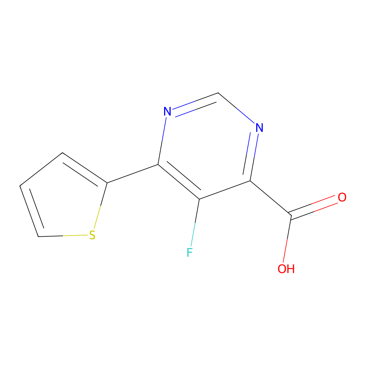 5-Fluoro-6-(thiophen-2-yl)pyrimidine-4-carboxylic acid molecular structure, CAS 2445736-23-0