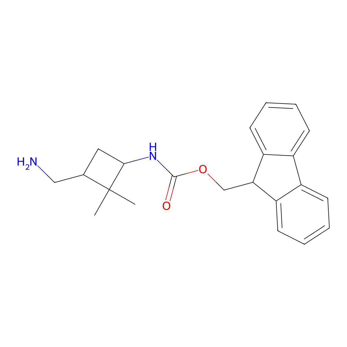 rac-(9H-fluoren-9-yl)methyl N-[(1R,3S)-3-(aminomethyl)-2,2-dimethylcyclobutyl]carbamate molecular structure, CAS 2445749-57-3