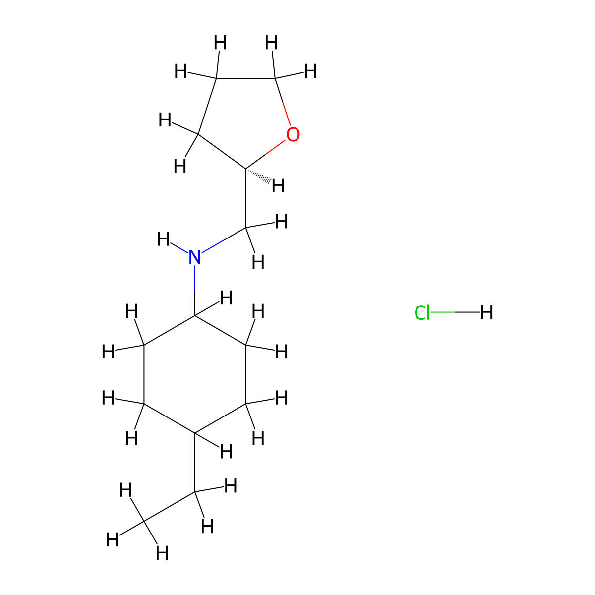 4-ethyl-N-{[(2R)-oxolan-2-yl]methyl}cyclohexan-1-amine hydrochloride molecular structure, CAS 2445749-84-6
