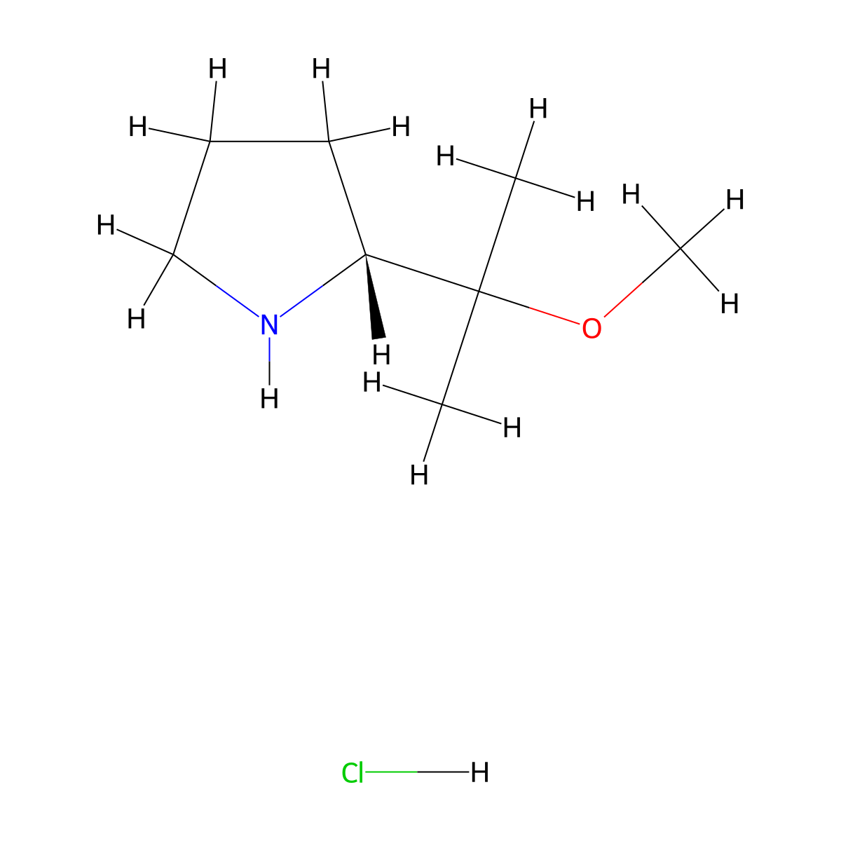(2R)-2-(2-methoxypropan-2-yl)pyrrolidine hydrochloride molecular structure, CAS 2445749-93-7