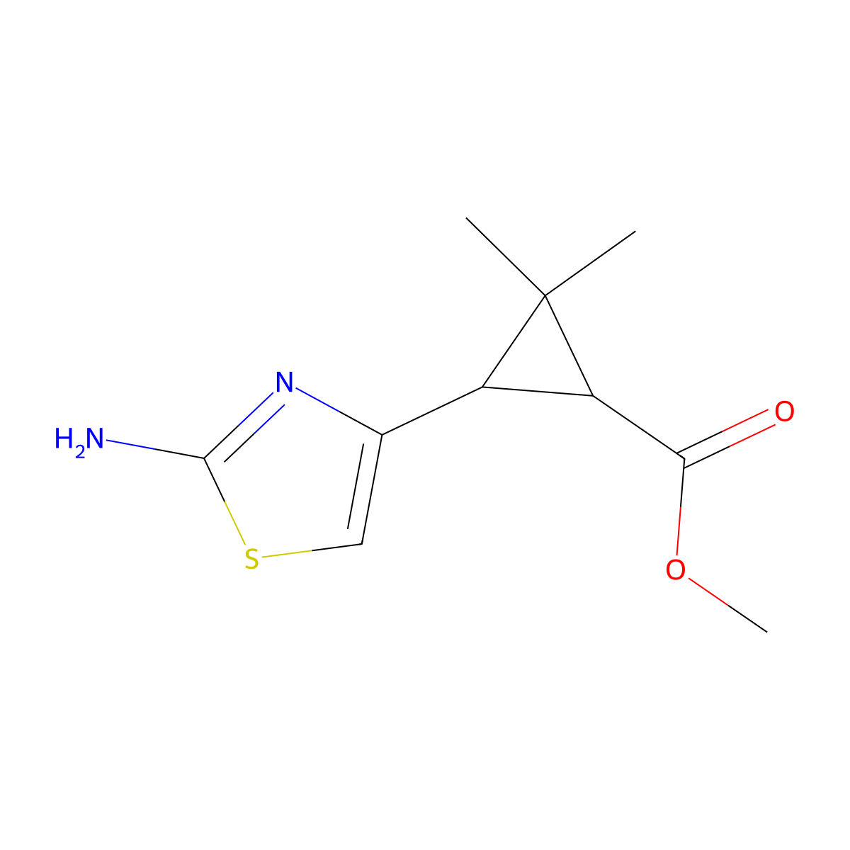 rac-methyl(1R,3S)-3-(2-amino-1,3-thiazol-4-yl)-2,2-dimethylcyclopropane-1-carboxylate,cis molecular structure, CAS 2445750-05-8