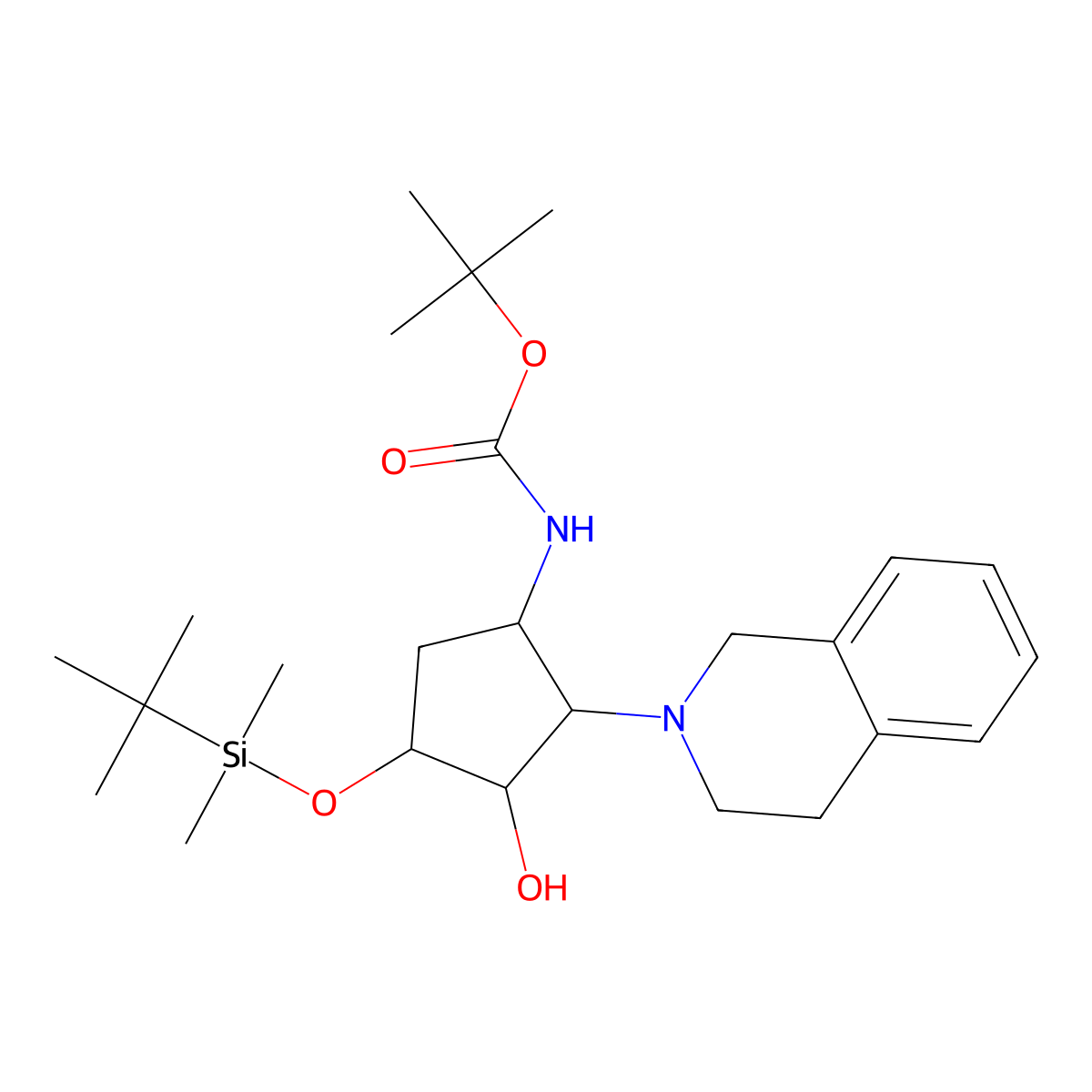 rac-tert-butylN-[(1R,2S,3R,4S)-4-[(tert-butyldimethylsilyl)oxy]-3-hydroxy-2-(1,2,3,4-tetrahydroisoquinolin-2-yl)cyclopentyl]carbamate molecular structure, CAS 2445750-11-6