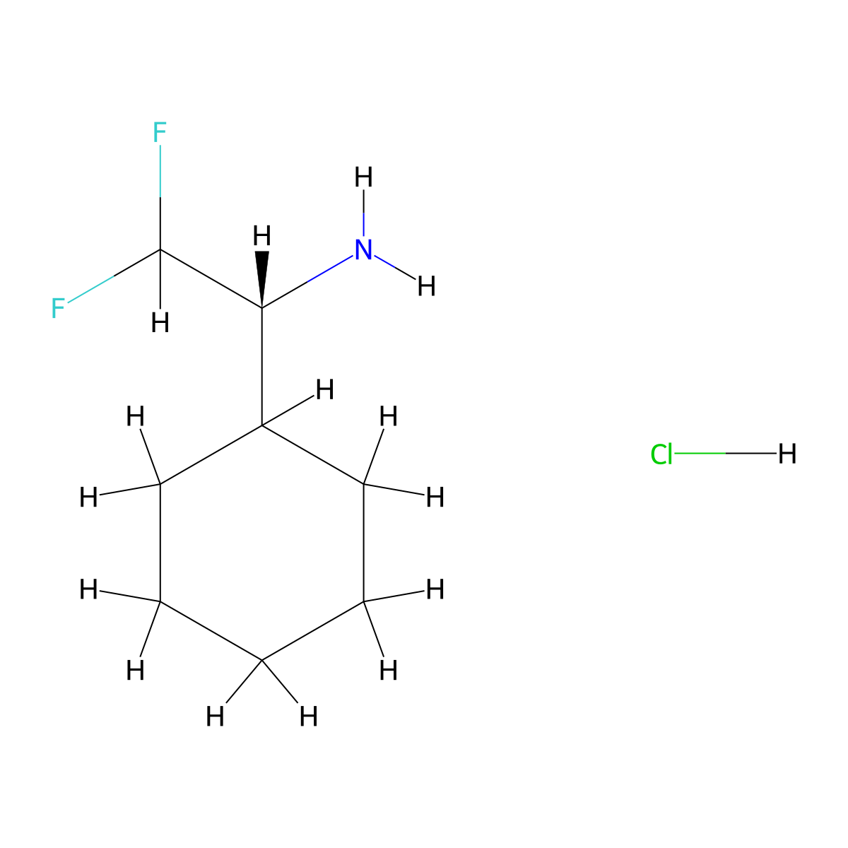 (1R)-1-Cyclohexyl-2,2-difluoroethanamine;hydrochloride molecular structure, CAS 2445750-32-1