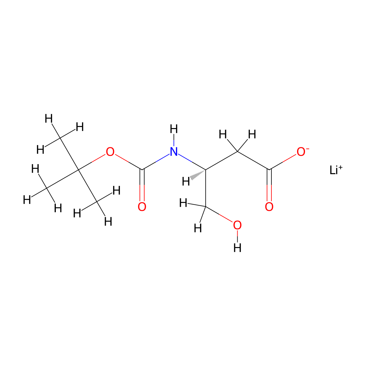 lithium(1+) (3S)-3-{[(tert-butoxy)carbonyl]amino}-4-hydroxybutanoate molecular structure, CAS 2445750-36-5