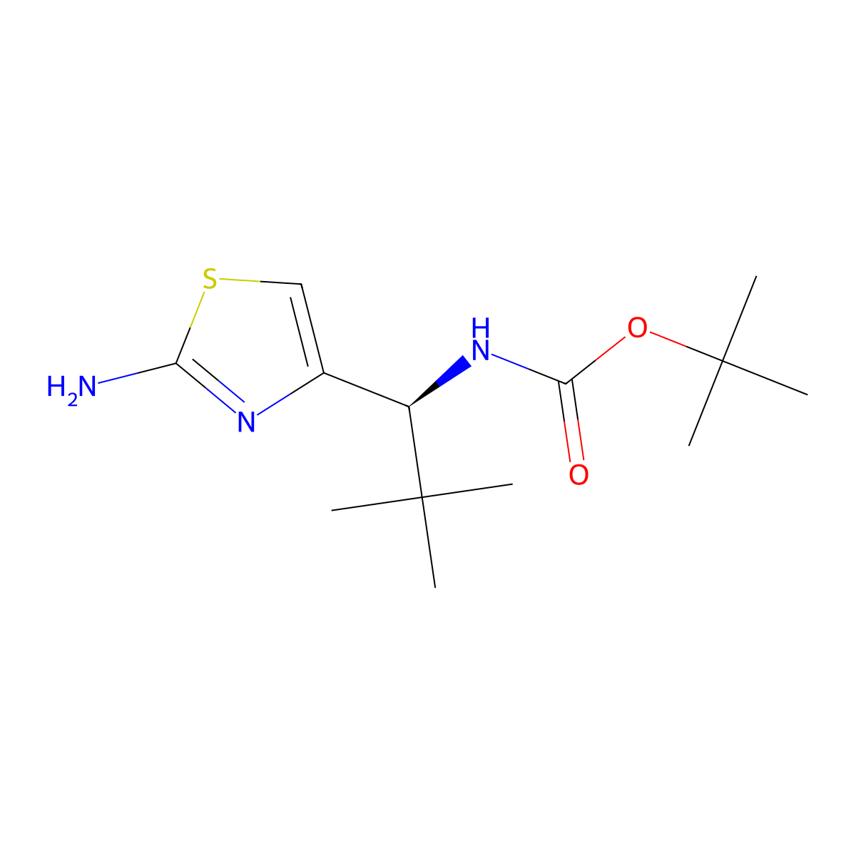 Tert-butyl N-[(1S)-1-(2-amino-1,3-thiazol-4-yl)-2,2-dimethylpropyl]carbamate molecular structure, CAS 2445750-41-2