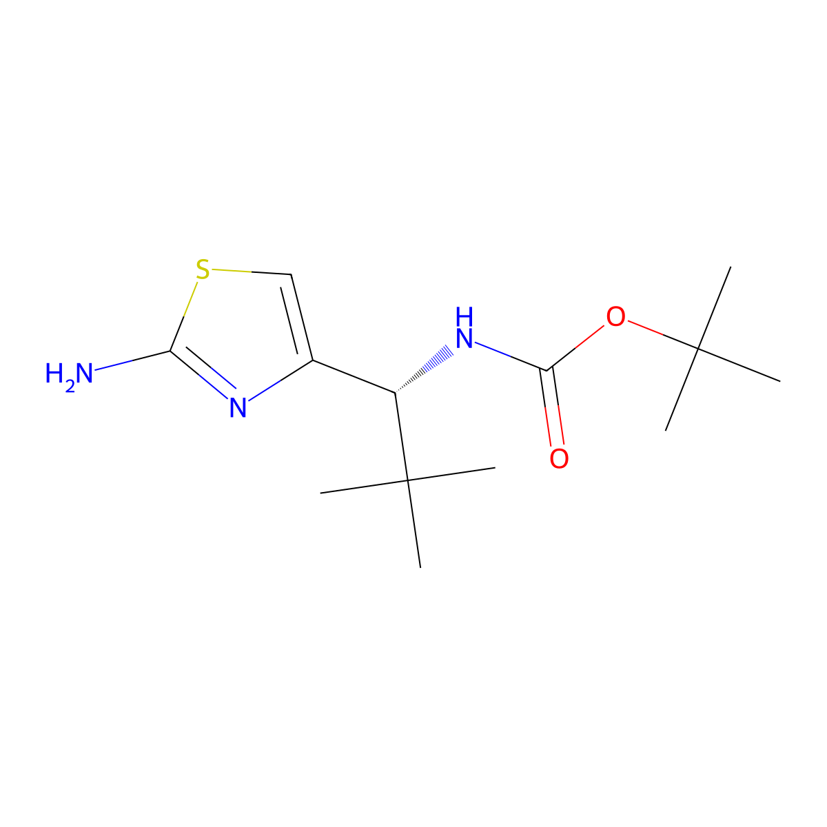 Tert-butyl N-[(1R)-1-(2-amino-1,3-thiazol-4-yl)-2,2-dimethylpropyl]carbamate molecular structure, CAS 2445750-58-1
