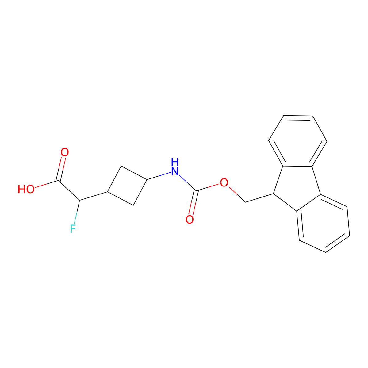 2-[3-(9H-Fluoren-9-ylmethoxycarbonylamino)cyclobutyl]-2-fluoroacetic acid molecular structure, CAS 2445782-57-8