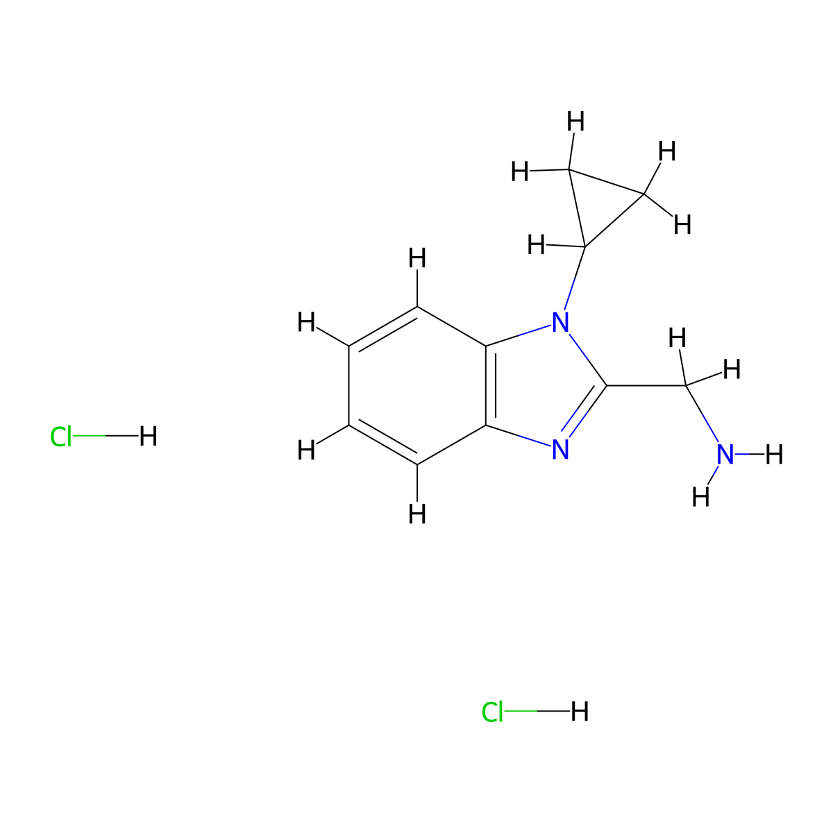 (1-Cyclopropyl-1H-benzo[d]imidazol-2-yl)methanamine dihydrochloride molecular structure, CAS 2445784-08-5