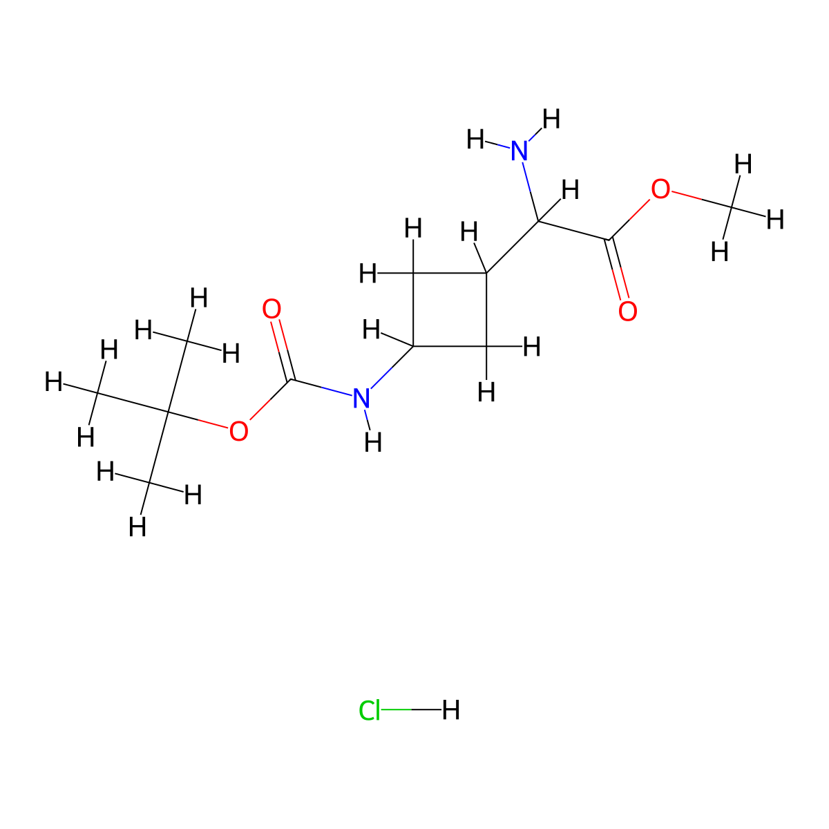 Methyl 2-amino-2-(3-(((tert-butoxy)carbonyl)amino)cyclobutyl)acetate hydrochloride molecular structure, CAS 2445784-09-6