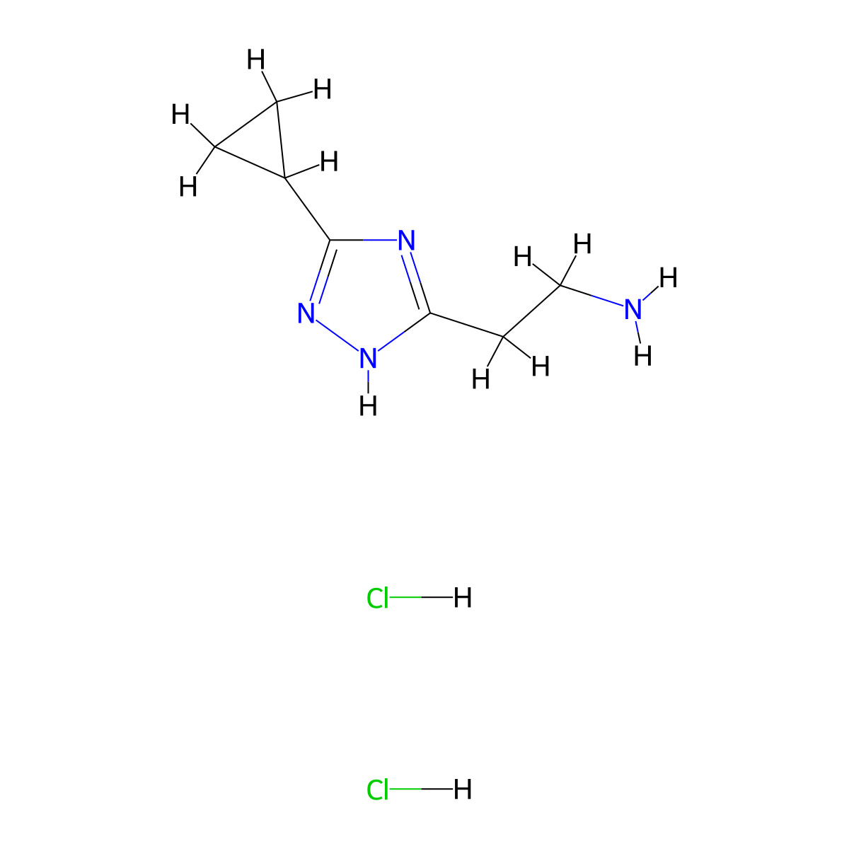 2-(3-cyclopropyl-1H-1,2,4-triazol-5-yl)ethan-1-amine dihydrochloride molecular structure, CAS 2445784-10-9