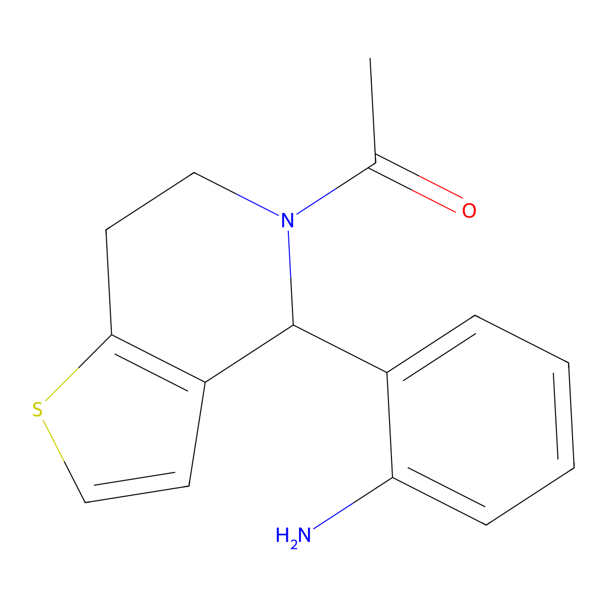 1-[4-(2-aminophenyl)-4H,5H,6H,7H-thieno[3,2-c]pyridin-5-yl]ethan-1-one molecular structure, CAS 2445784-28-9