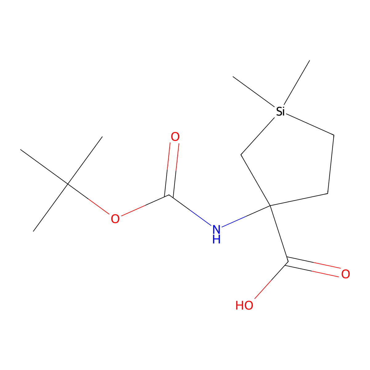 3-((Tert-butoxycarbonyl)amino)-1,1-dimethylsilolane-3-carboxylic acid molecular structure, CAS 2445784-35-8