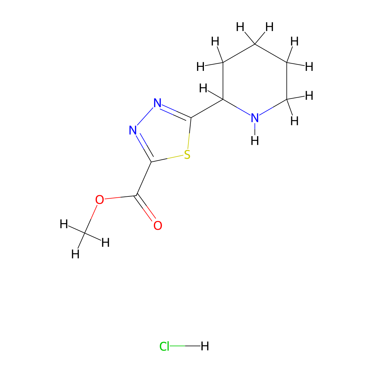 Methyl 5-(piperidin-2-yl)-1,3,4-thiadiazole-2-carboxylate hydrochloride molecular structure, CAS 2445784-51-8