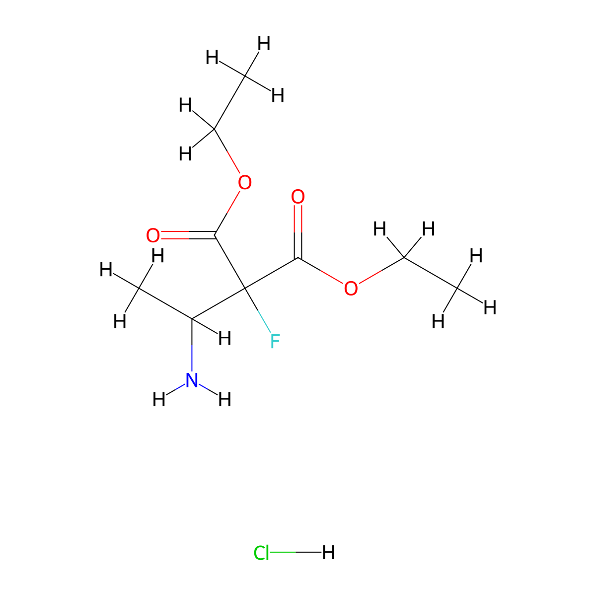 1,3-Diethyl 2-(1-aminoethyl)-2-fluoropropanedioate hydrochloride molecular structure, CAS 2445784-59-6