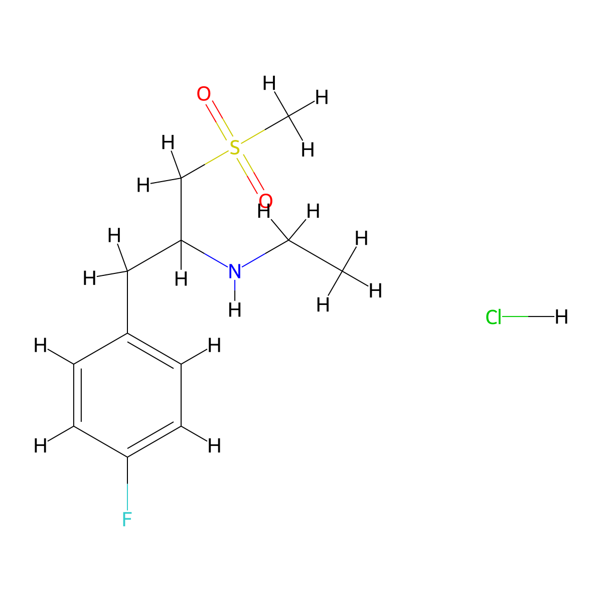 Ethyl(1-(4-fluorophenyl)-3-methanesulfonylpropan-2-yl)amine hydrochloride molecular structure, CAS 2445784-71-2