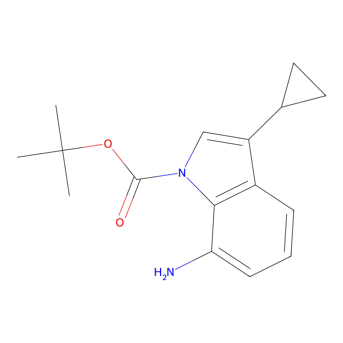 tert-butyl7-amino-3-cyclopropyl-1H-indole-1-carboxylate molecular structure, CAS 2445784-84-7