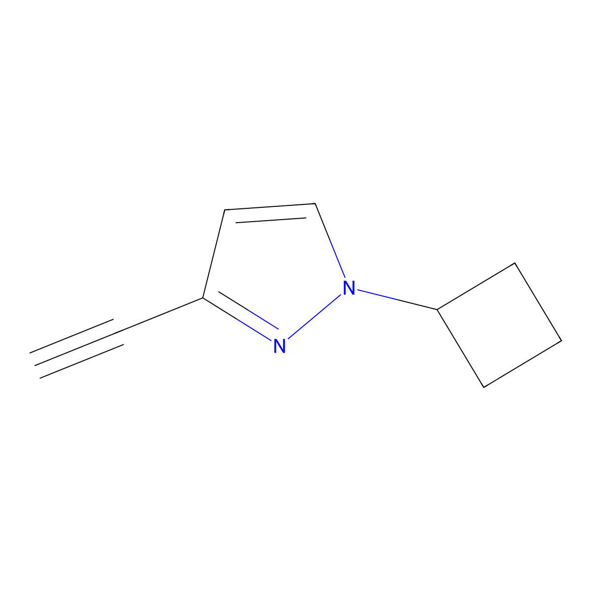1-cyclobutyl-3-ethynyl-1H-pyrazole molecular structure, CAS 2445784-97-2