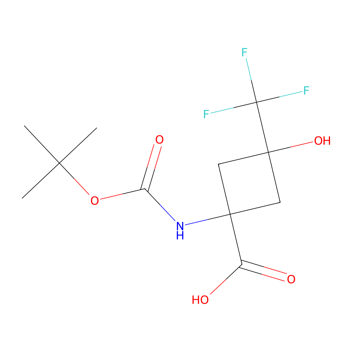 1-{[(Tert-butoxy)carbonyl]amino}-3-hydroxy-3-(trifluoromethyl)cyclobutane-1-carboxylic acid molecular structure, CAS 2445785-23-7