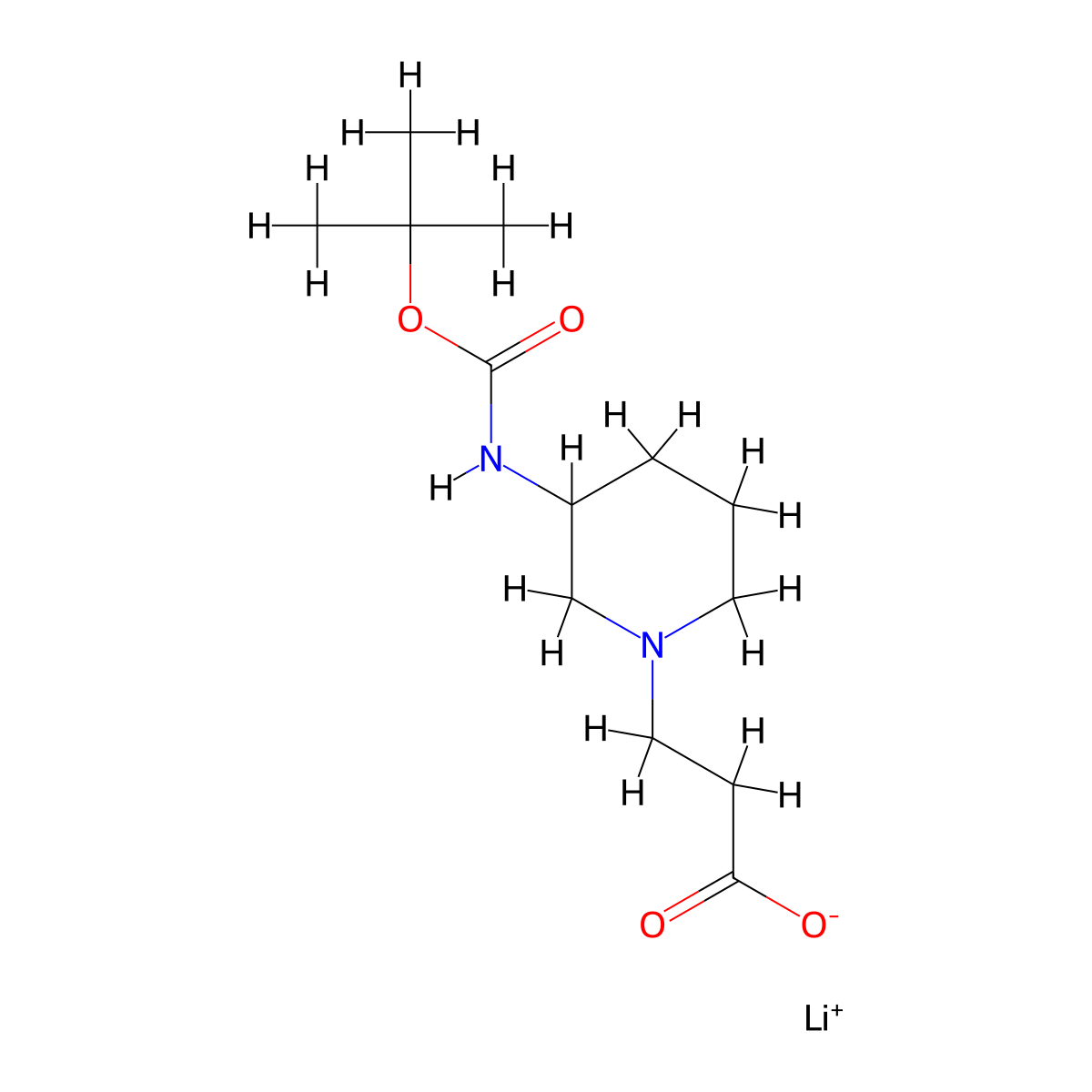 Lithium(1+) 3-(3-{[(tert-butoxy)carbonyl]amino}piperidin-1-yl)propanoate molecular structure, CAS 2445785-25-9