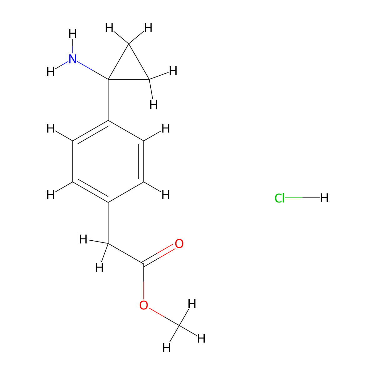 Methyl 2-(4-(1-aminocyclopropyl)phenyl)acetate hydrochloride molecular structure, CAS 2445785-44-2