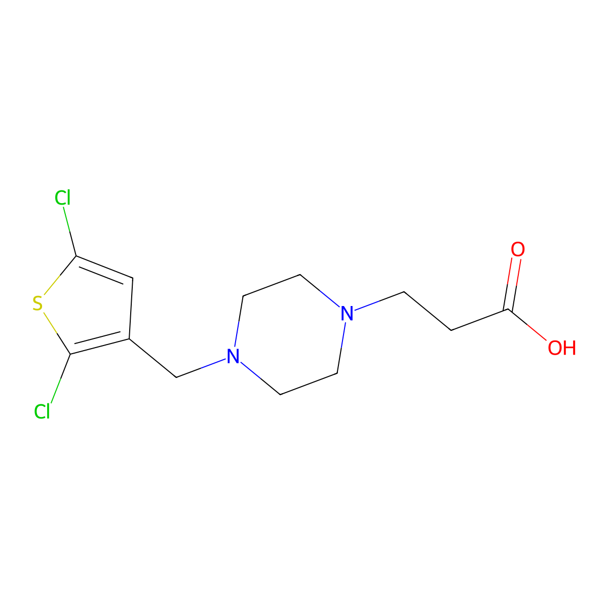 3-{4-[(2,5-Dichlorothiophen-3-yl)methyl]piperazin-1-yl}propanoic acid molecular structure, CAS 2445785-47-5