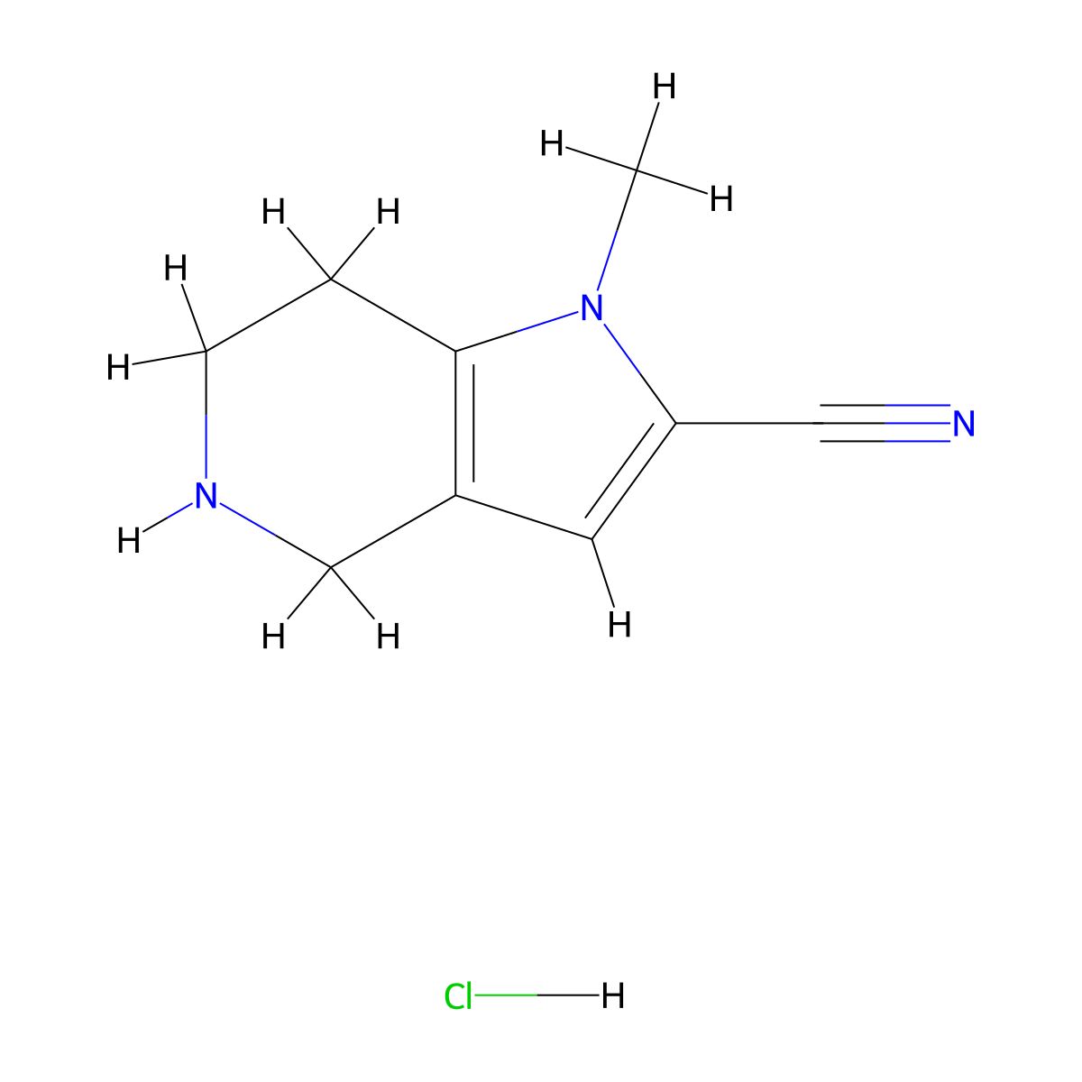1-methyl-1H,4H,5H,6H,7H-pyrrolo(3,2-c)pyridine-2-carbonitrile hydrochloride molecular structure, CAS 2445785-63-5