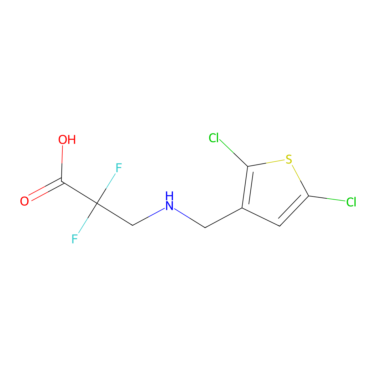 3-{[(2,5-Dichlorothiophen-3-yl)methyl]amino}-2,2-difluoropropanoic acid molecular structure, CAS 2445785-68-0