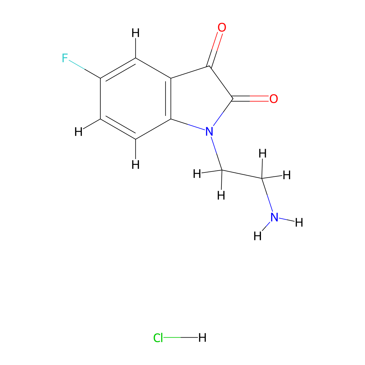 1-(2-aminoethyl)-5-fluoro-2,3-dihydro-1H-indole-2,3-dione hydrochloride molecular structure, CAS 2445785-85-1