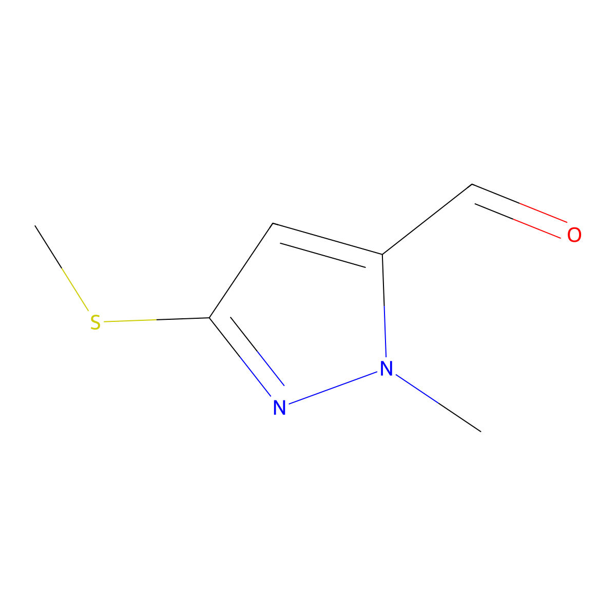 1-methyl-3-(methylsulfanyl)-1H-pyrazole-5-carbaldehyde molecular structure, CAS 2445786-24-1