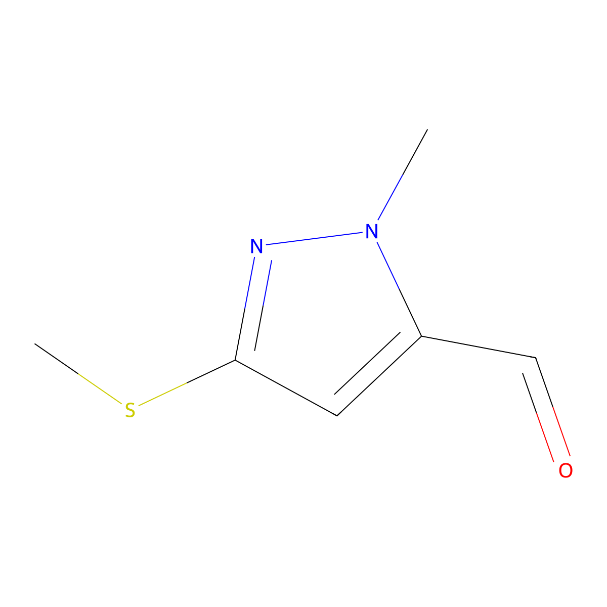 1-methyl-3-(methylsulfanyl)-1H-pyrazole-5-carbaldehyde molecular structure, CAS 2445786-24-1