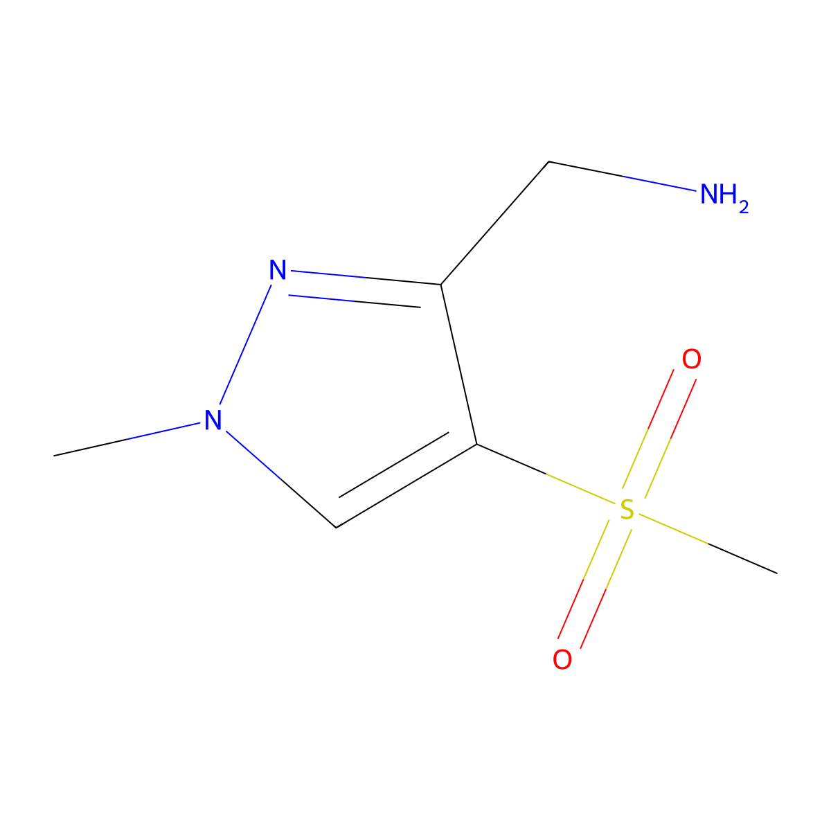 1-(4-methanesulfonyl-1-methyl-1H-pyrazol-3-yl)methanamine molecular structure, CAS 2445786-52-5