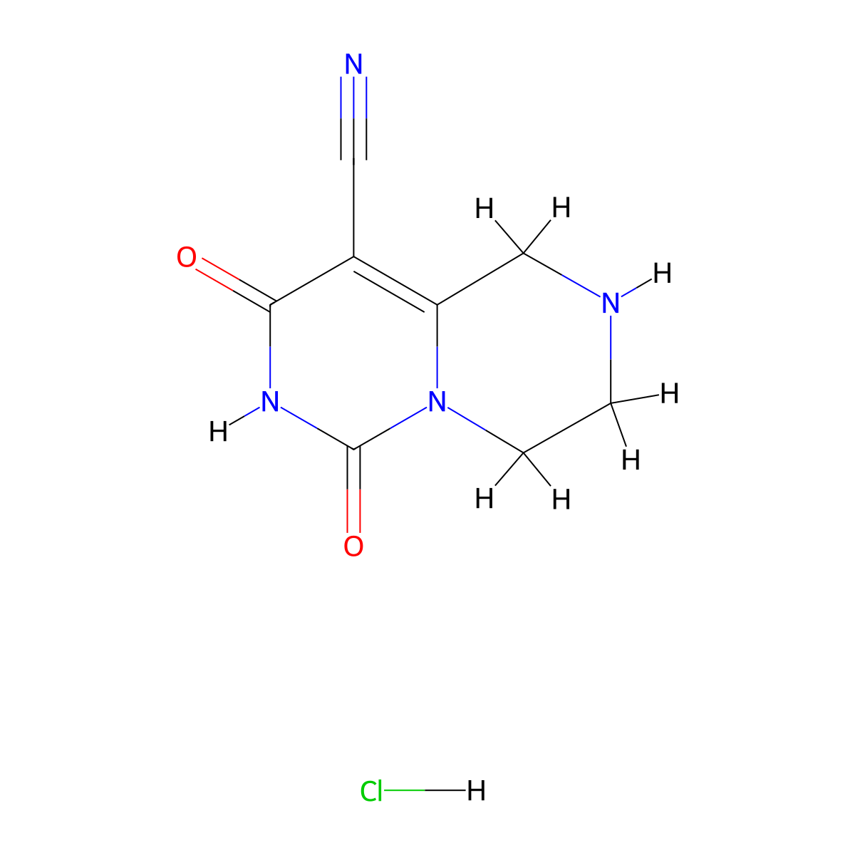 6,8-Dioxo-1,2,3,4-tetrahydropyrazino[1,2-c]pyrimidine-9-carbonitrile;hydrochloride molecular structure, CAS 2445786-84-3