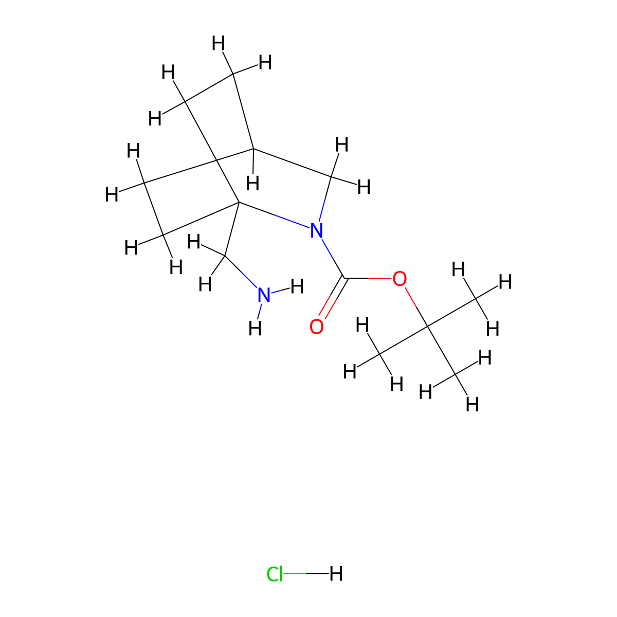 Tert-butyl 1-(aminomethyl)-2-azabicyclo[2.2.2]octane-2-carboxylate hydrochloride molecular structure, CAS 2445790-39-4