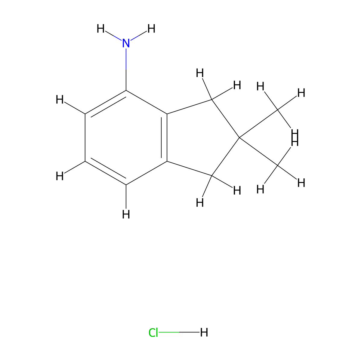 2,2-dimethyl-2,3-dihydro-1H-inden-4-amine hydrochloride molecular structure, CAS 2445790-46-3