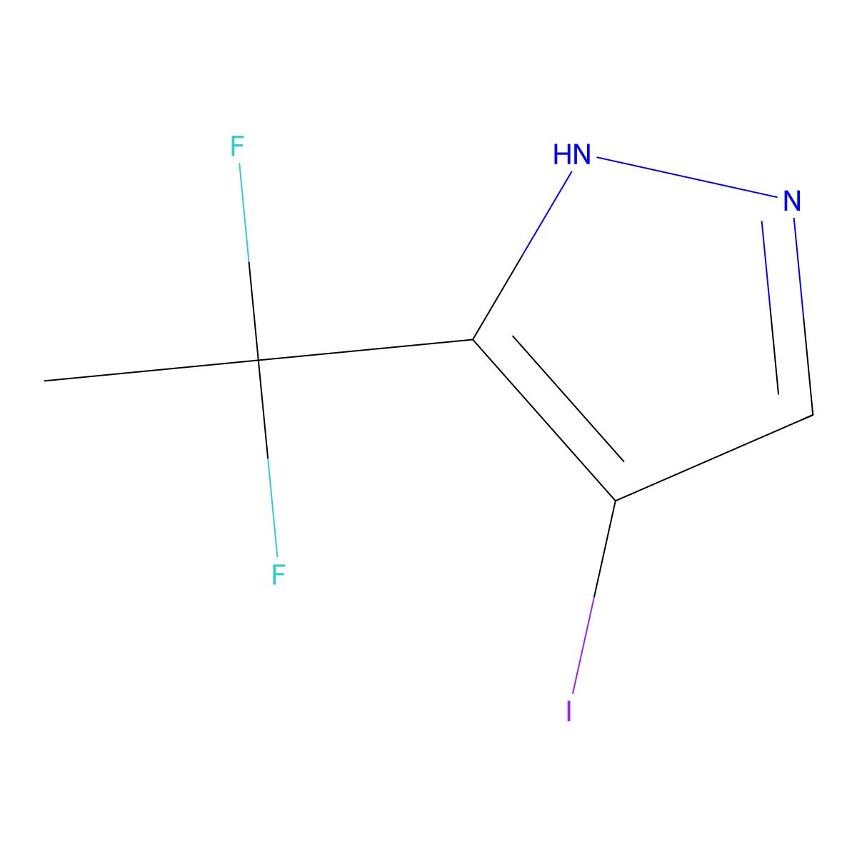 3-(1,1-difluoroethyl)-4-iodo-1H-pyrazole molecular structure, CAS 2445791-43-3