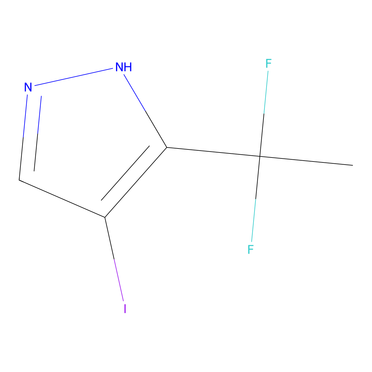 3-(1,1-difluoroethyl)-4-iodo-1H-pyrazole molecular structure, CAS 2445791-43-3