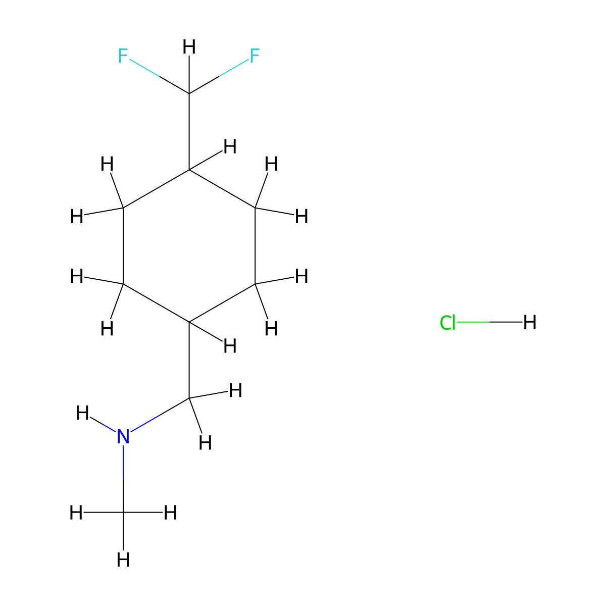 ((4-(Difluoromethyl)cyclohexyl)methyl)(methyl)amine hydrochloride molecular structure, CAS 2445791-59-1