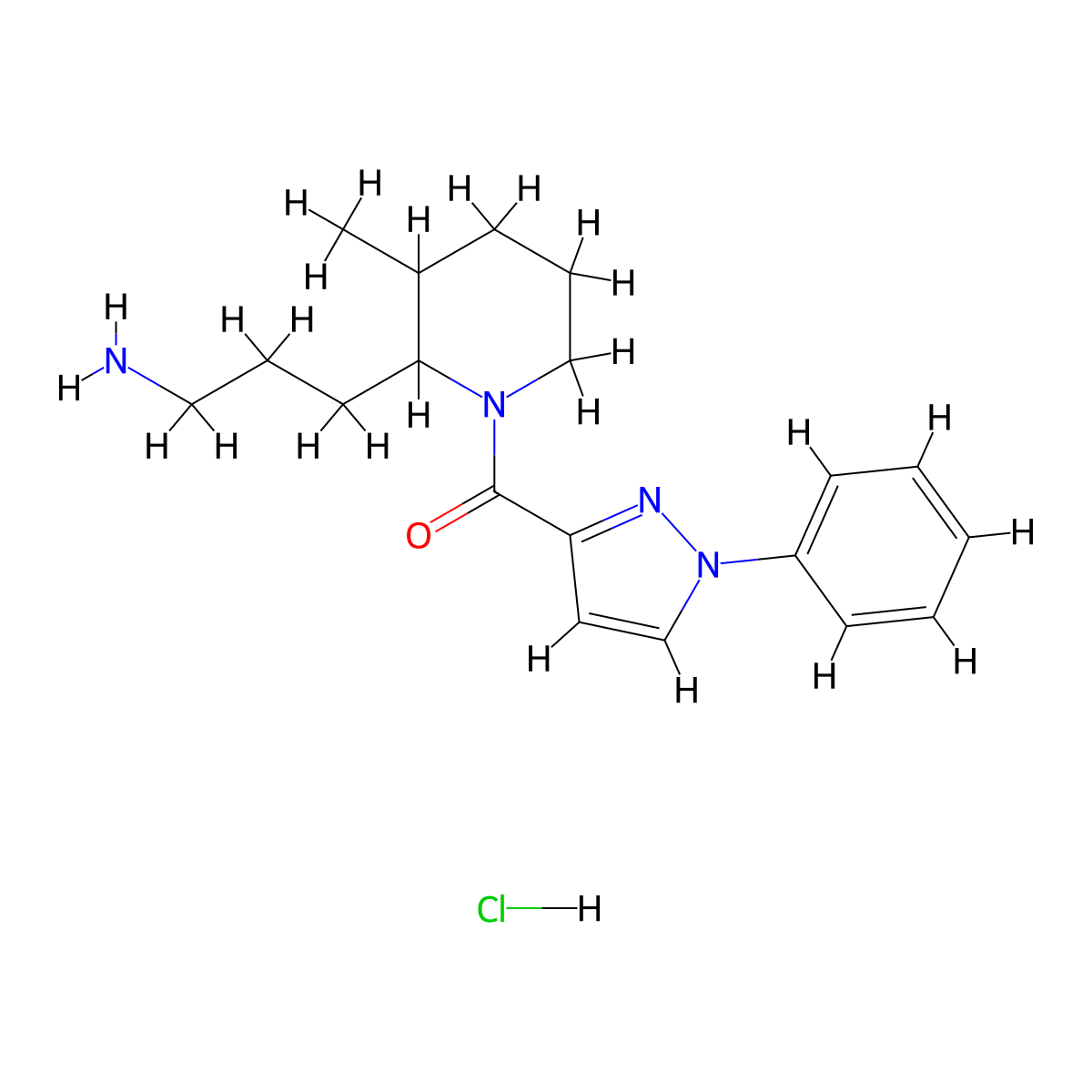 3-[3-methyl-1-(1-phenyl-1H-pyrazole-3-carbonyl)piperidin-2-yl]propan-1-amine hydrochloride molecular structure, CAS 2445791-99-9