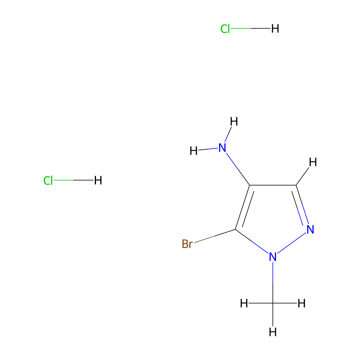 5-bromo-1-methyl-1H-pyrazol-4-amine dihydrochloride molecular structure, CAS 2445792-01-6