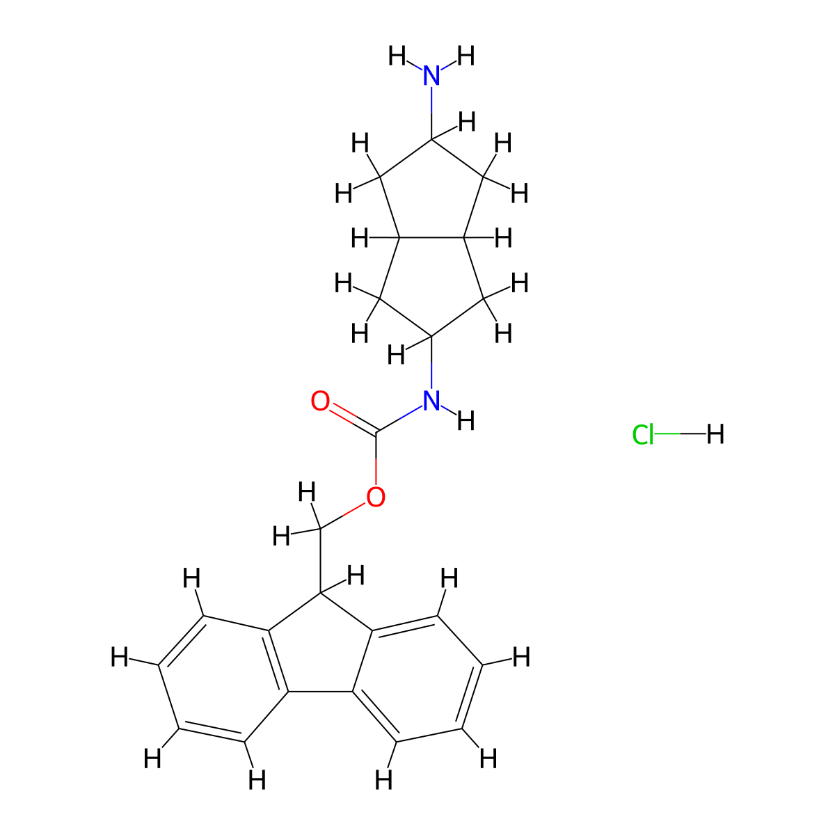 (9H-fluoren-9-yl)methylN-(5-amino-octahydropentalen-2-yl)carbamatehydrochloride molecular structure, CAS 2445792-44-7