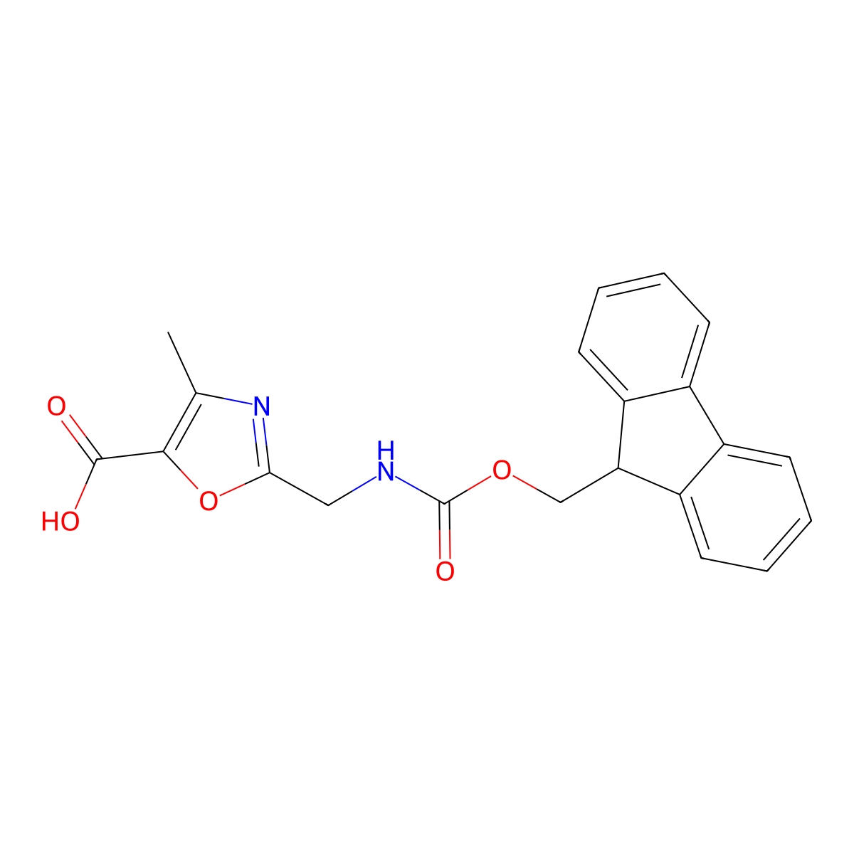 2-[({[(9H-fluoren-9-yl)methoxy]carbonyl}amino)methyl]-4-methyl-1,3-oxazole-5-carboxylic acid molecular structure, CAS 2445792-63-0