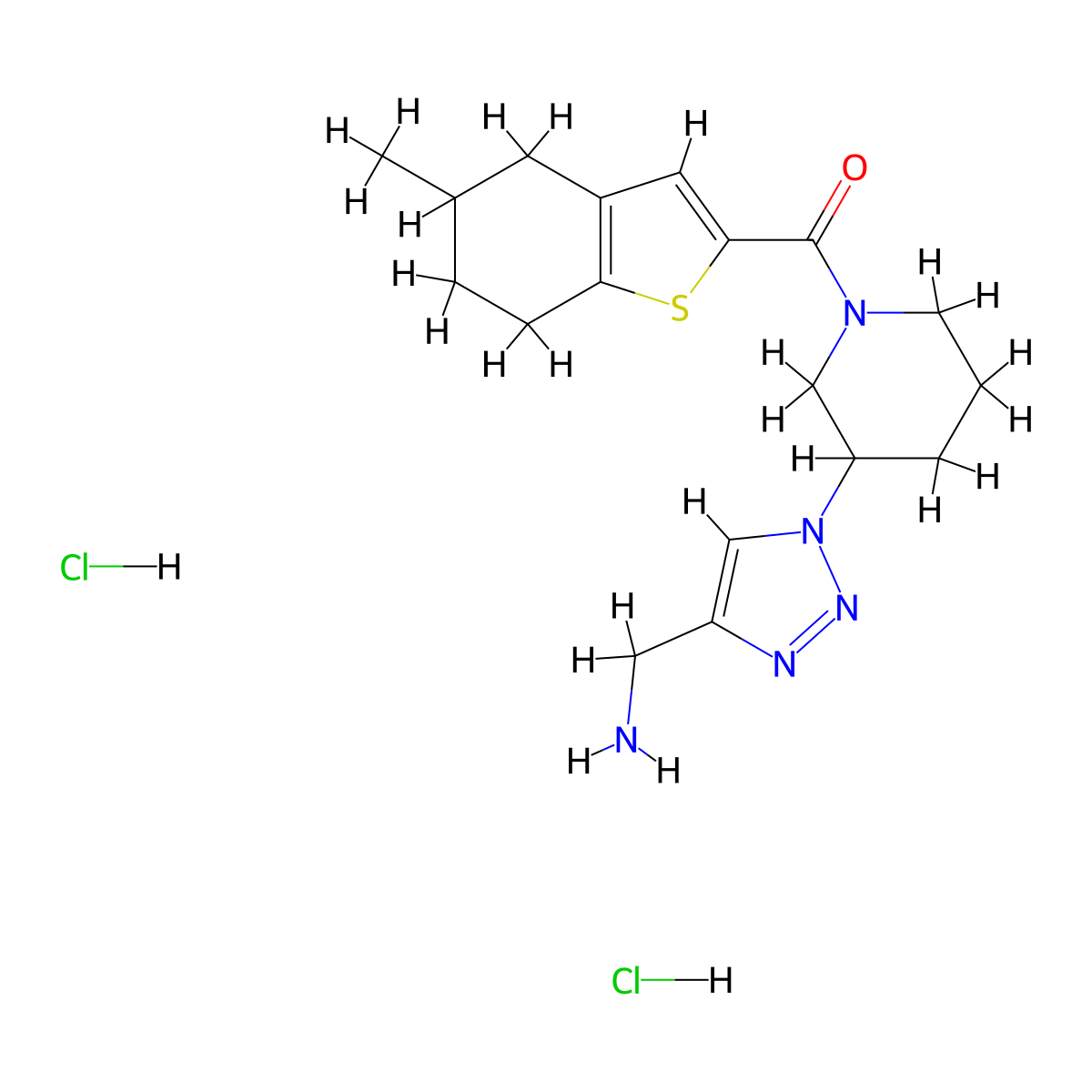 [3-[4-(Aminomethyl)triazol-1-yl]piperidin-1-yl]-(5-methyl-4,5,6,7-tetrahydro-1-benzothiophen-2-yl)methanone;dihydrochloride molecular structure, CAS 2445792-83-4