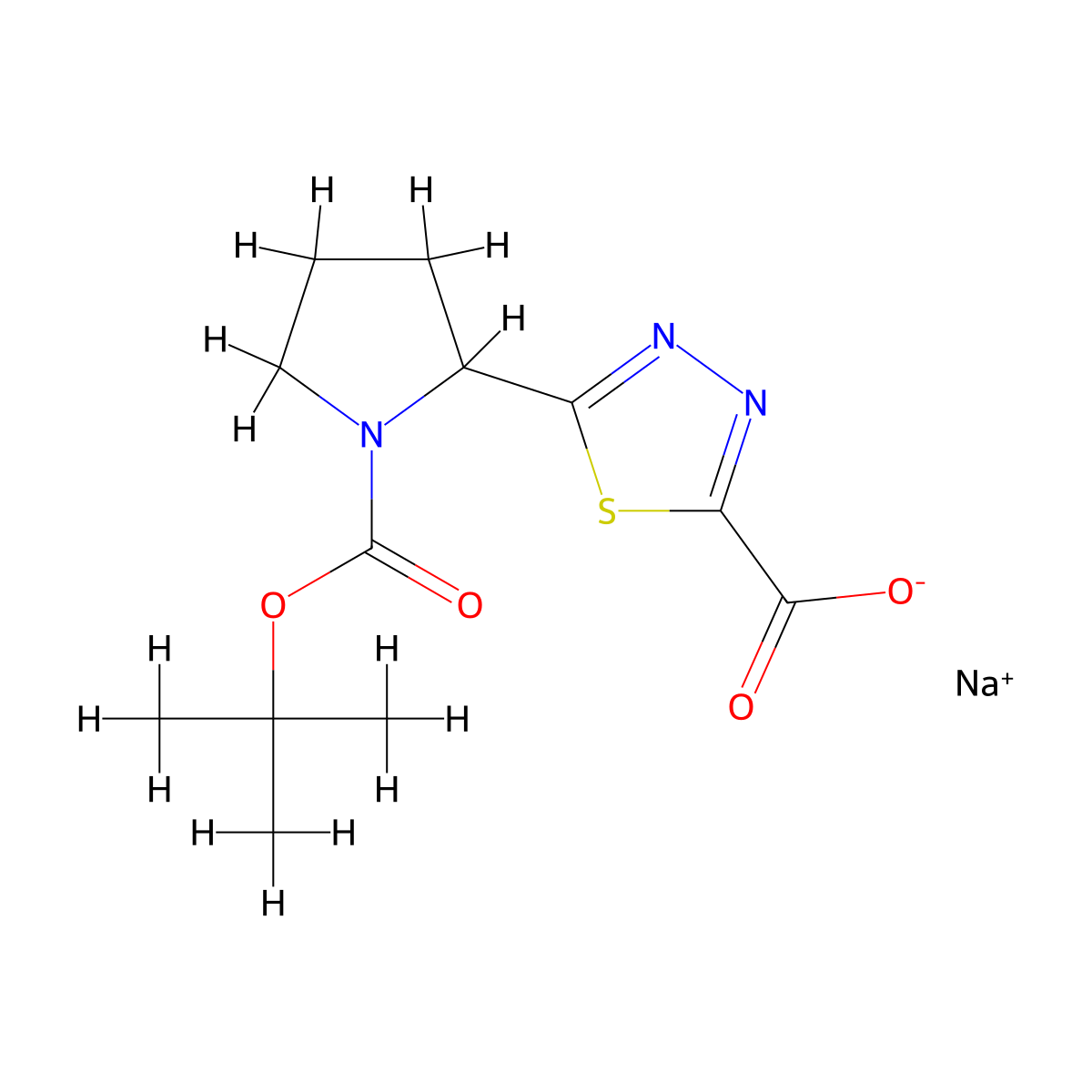 Sodium 5-{1-[(tert-butoxy)carbonyl]pyrrolidin-2-yl}-1,3,4-thiadiazole-2-carboxylate molecular structure, CAS 2445793-06-4