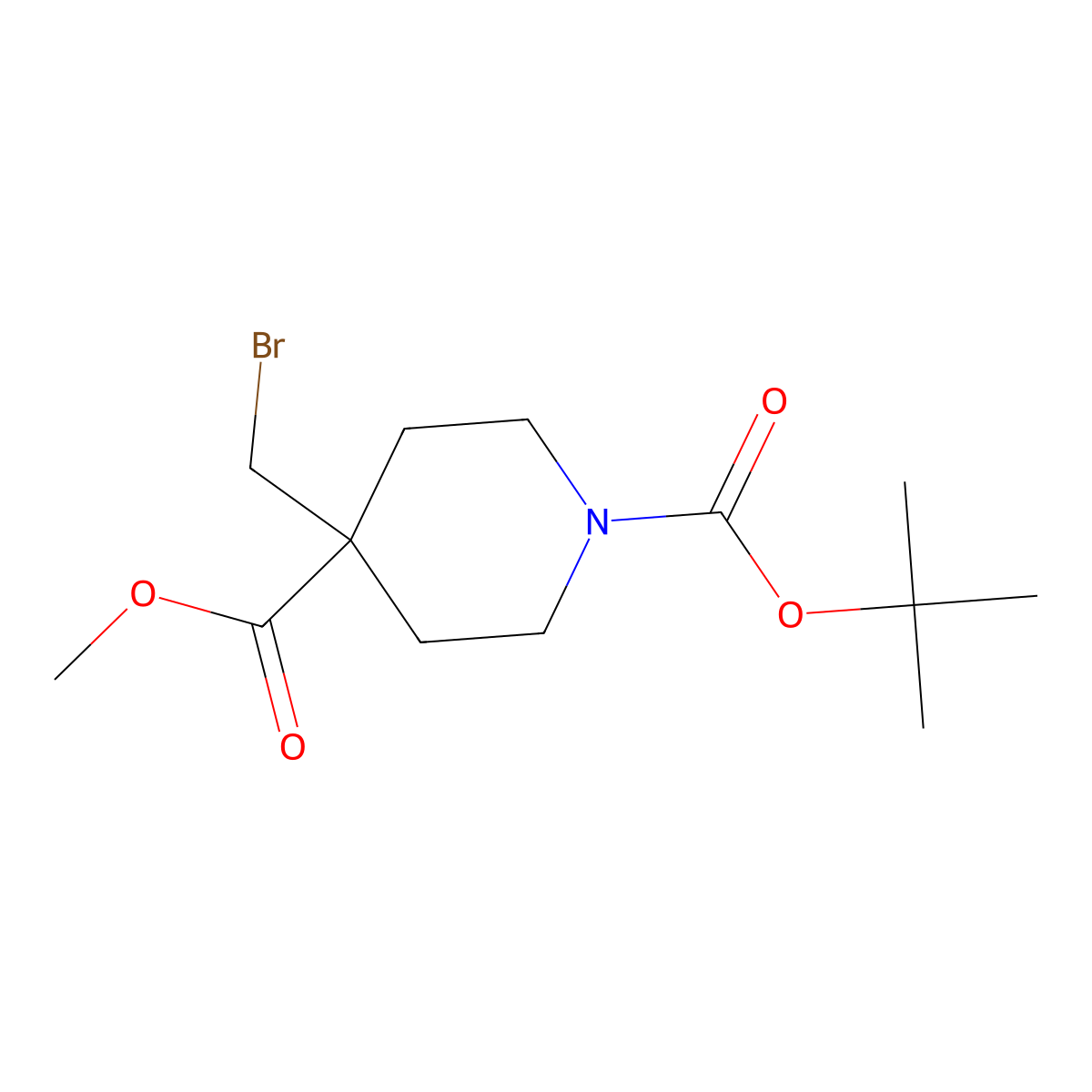 1-Tert-butyl 4-methyl 4-(bromomethyl)piperidine-1,4-dicarboxylate molecular structure, CAS 2445793-51-9